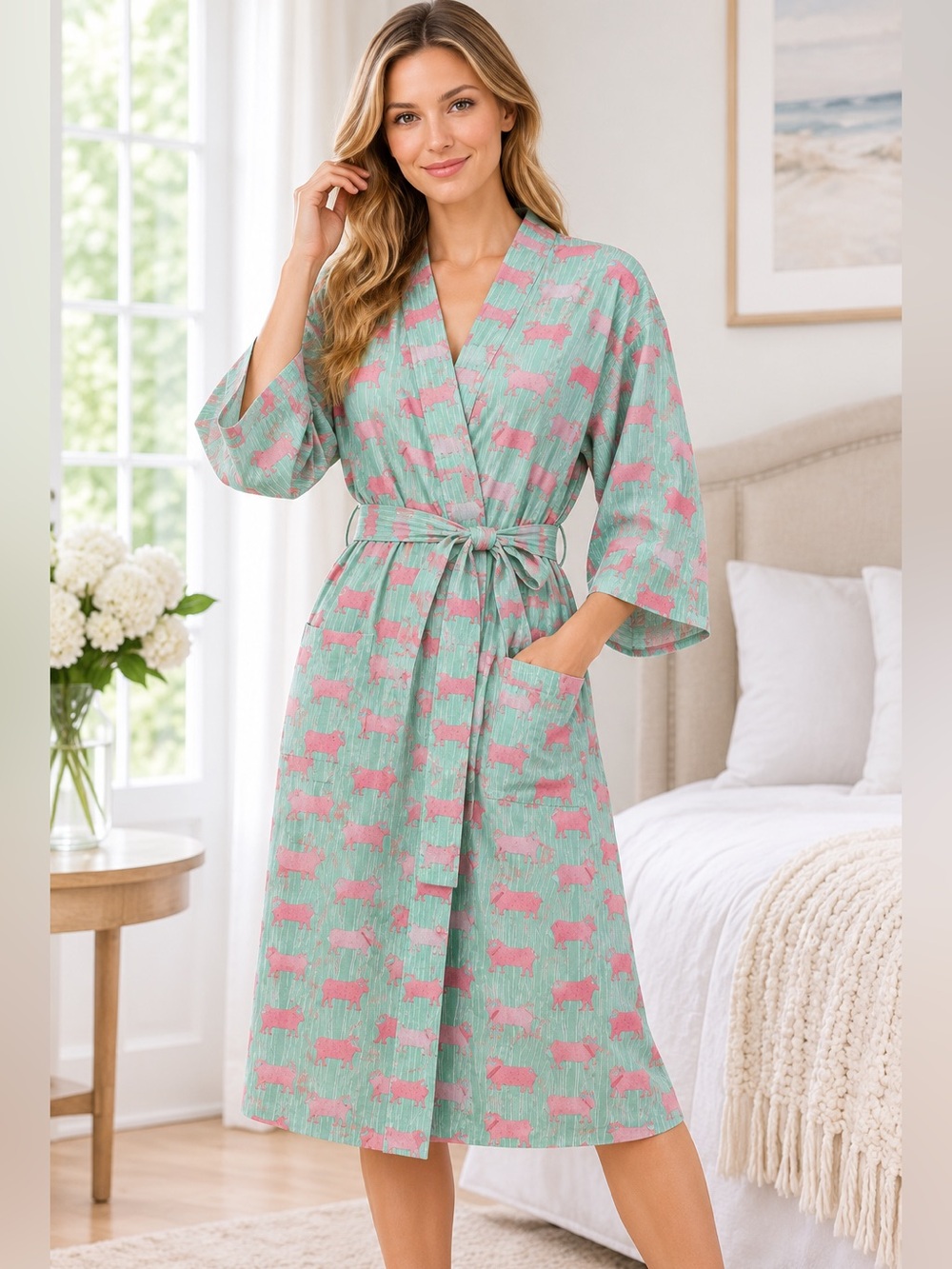 NWT JOHN ROBSHAW "Neil" Cow Print Robe
Mint Green & Pink